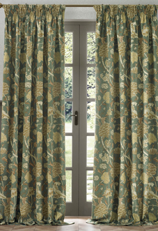 Cray Pencil Pleat, Sage/Sunflower - Ready Made Curtains